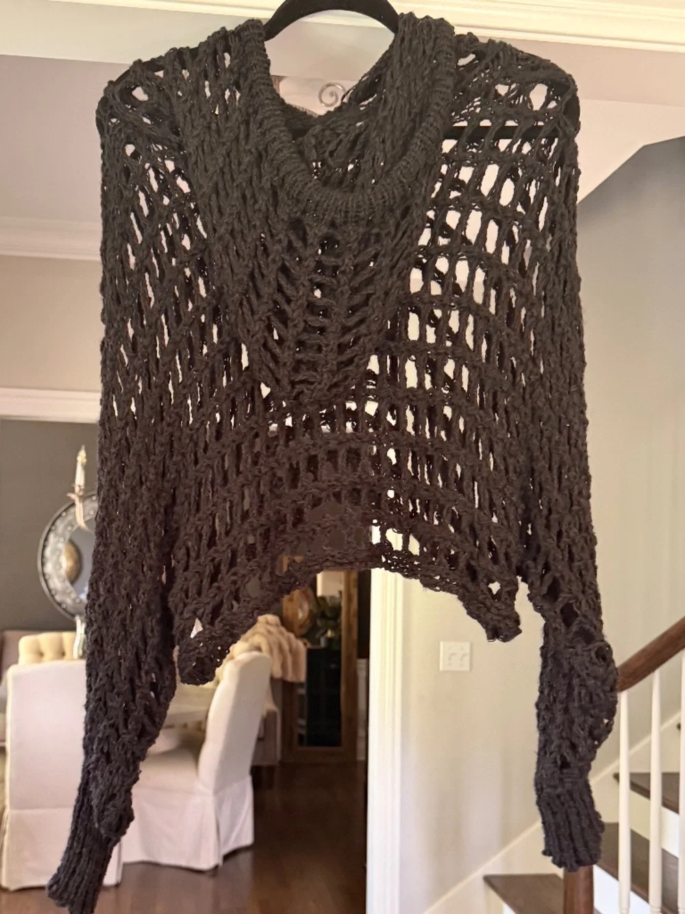 Black Boho Beach Crochet Sweater with hoodie - One Size